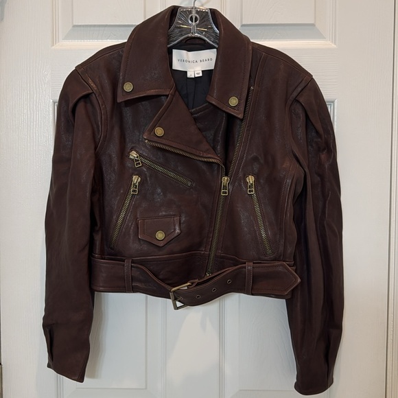 NWT Veronica Beard Marea Leather Moto Jacket in Brown Size 2 - Picture 5 of 15